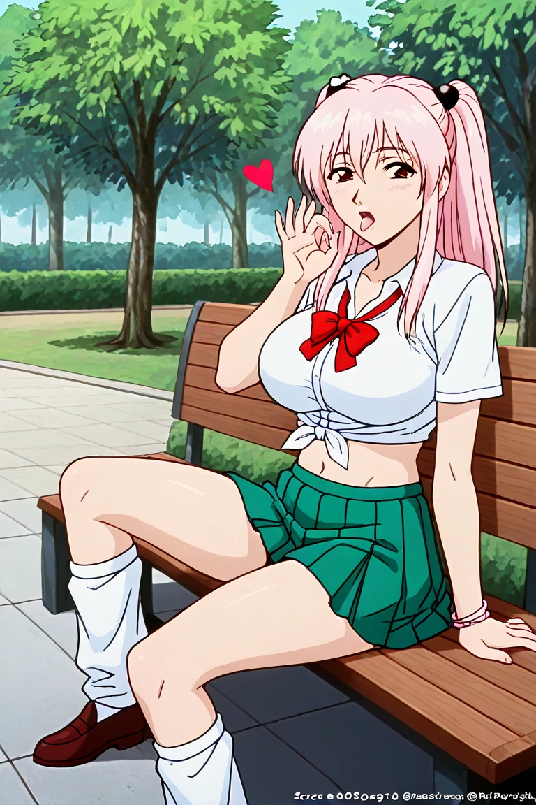 1girl, female pink hair, wearing a short black skirt and red long sleeve top, masturbation, solo, spread legs, clitoral stimulation, , [, female :0.2] in the back set of a red mustang car, parked in a parking garage.