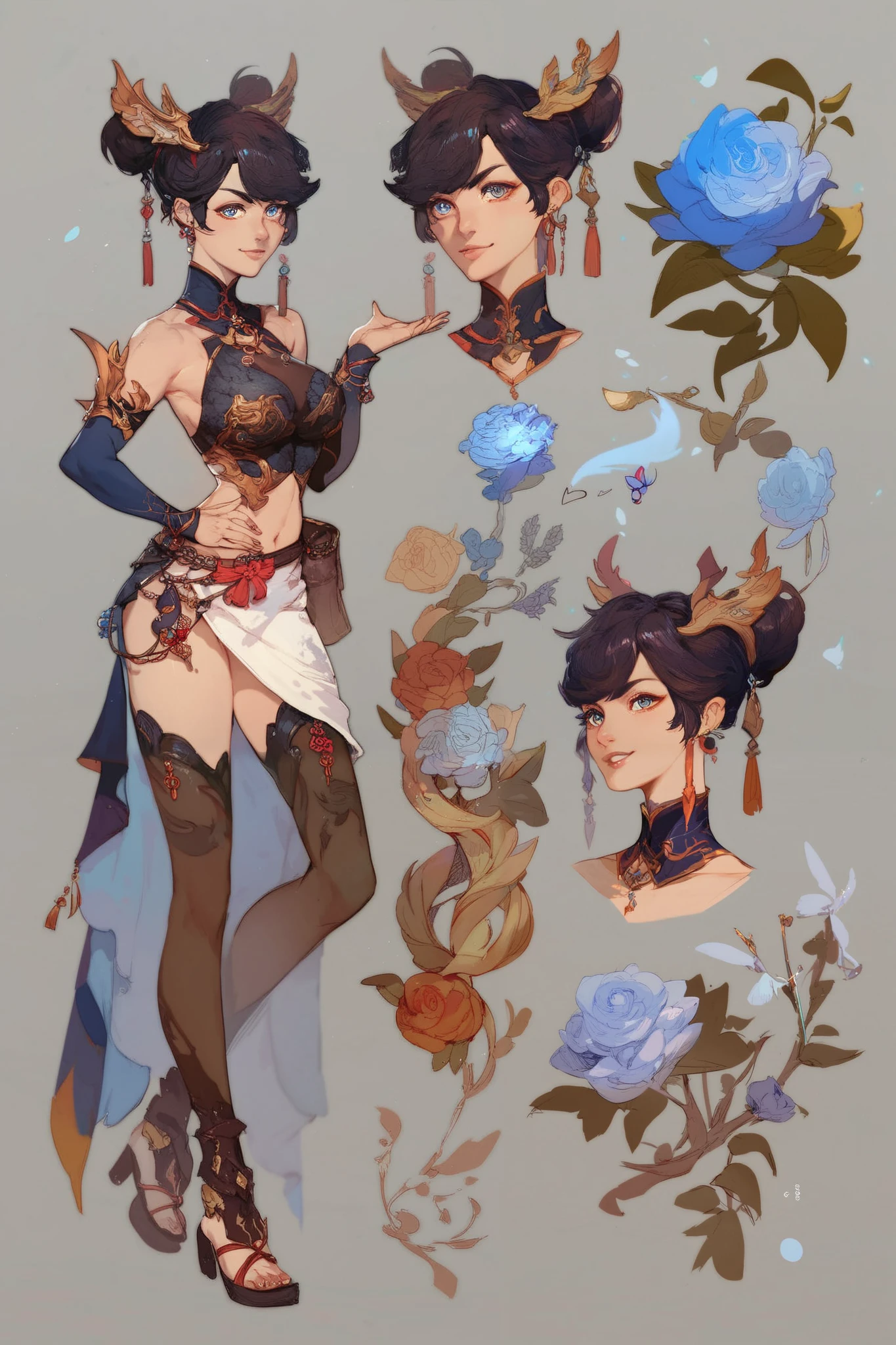 Yoru character concept sheet, fantasy themed