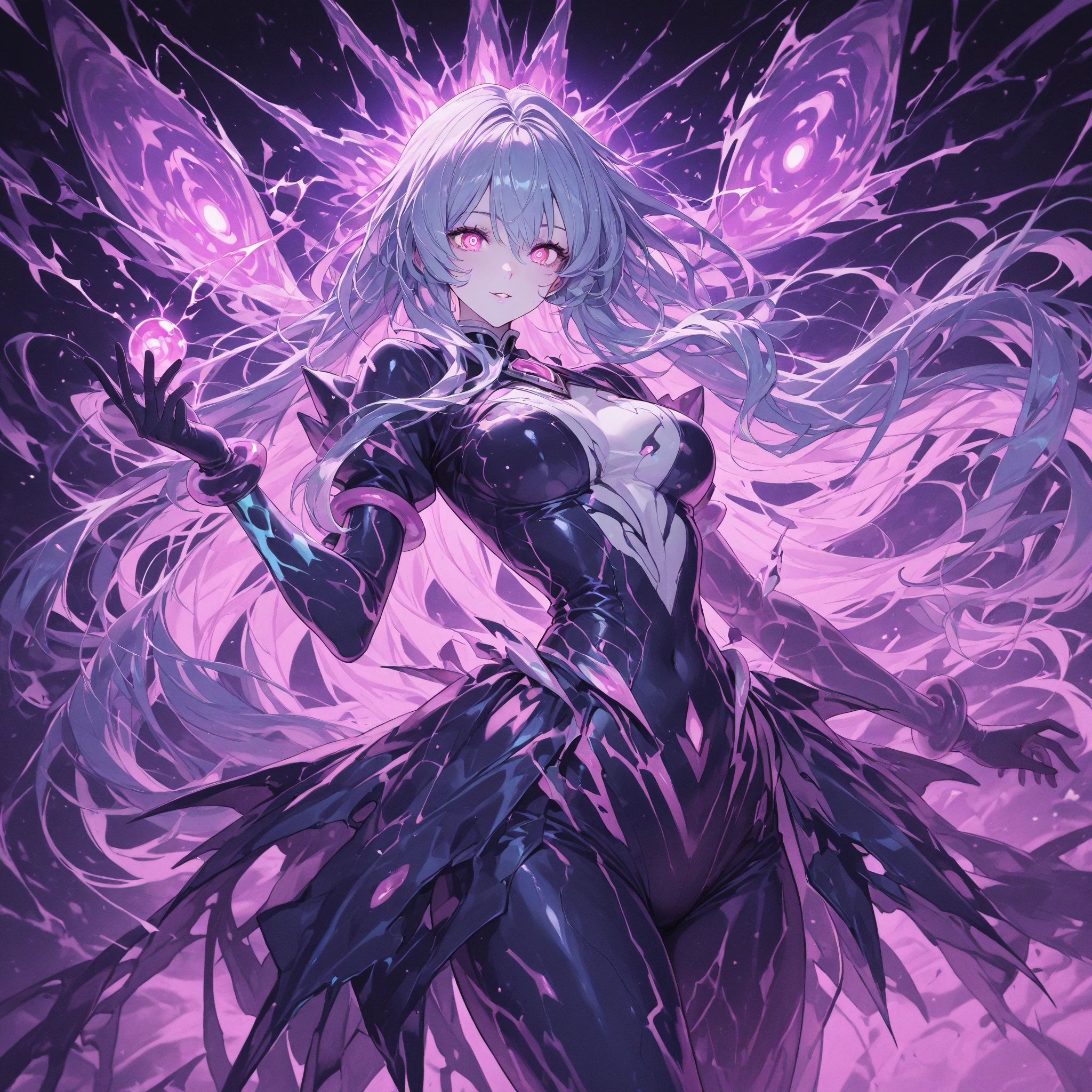 a sexy anime girl, thin purple aura, short hair, black hair, Brown eyes, very long black dress, partes de armor dorada, armor, armadra rune symbols, right hand wielding golden katana, Realistic, capricorn constellation background, small breasts, Realistic,