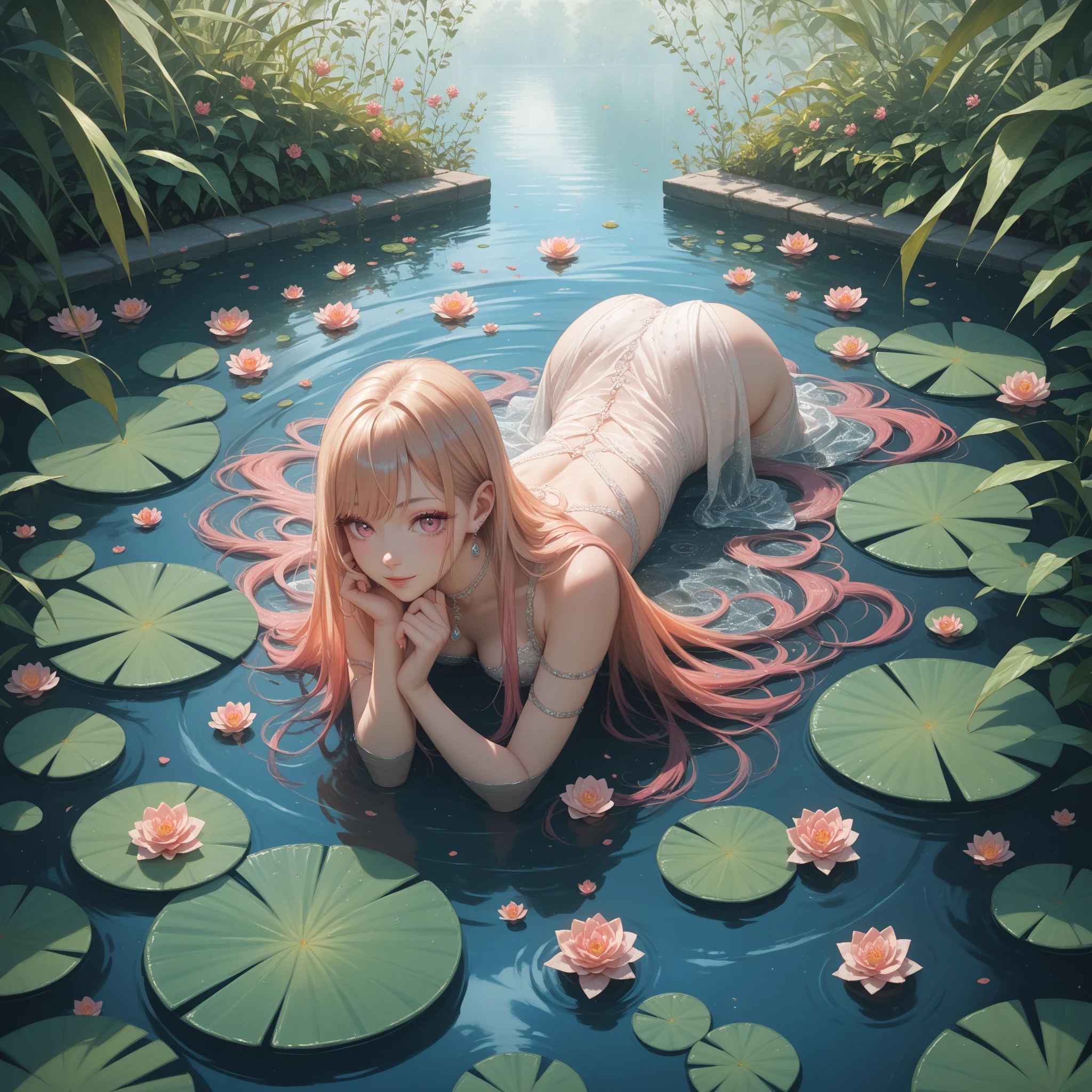 Golden koi in the pond,And lotus