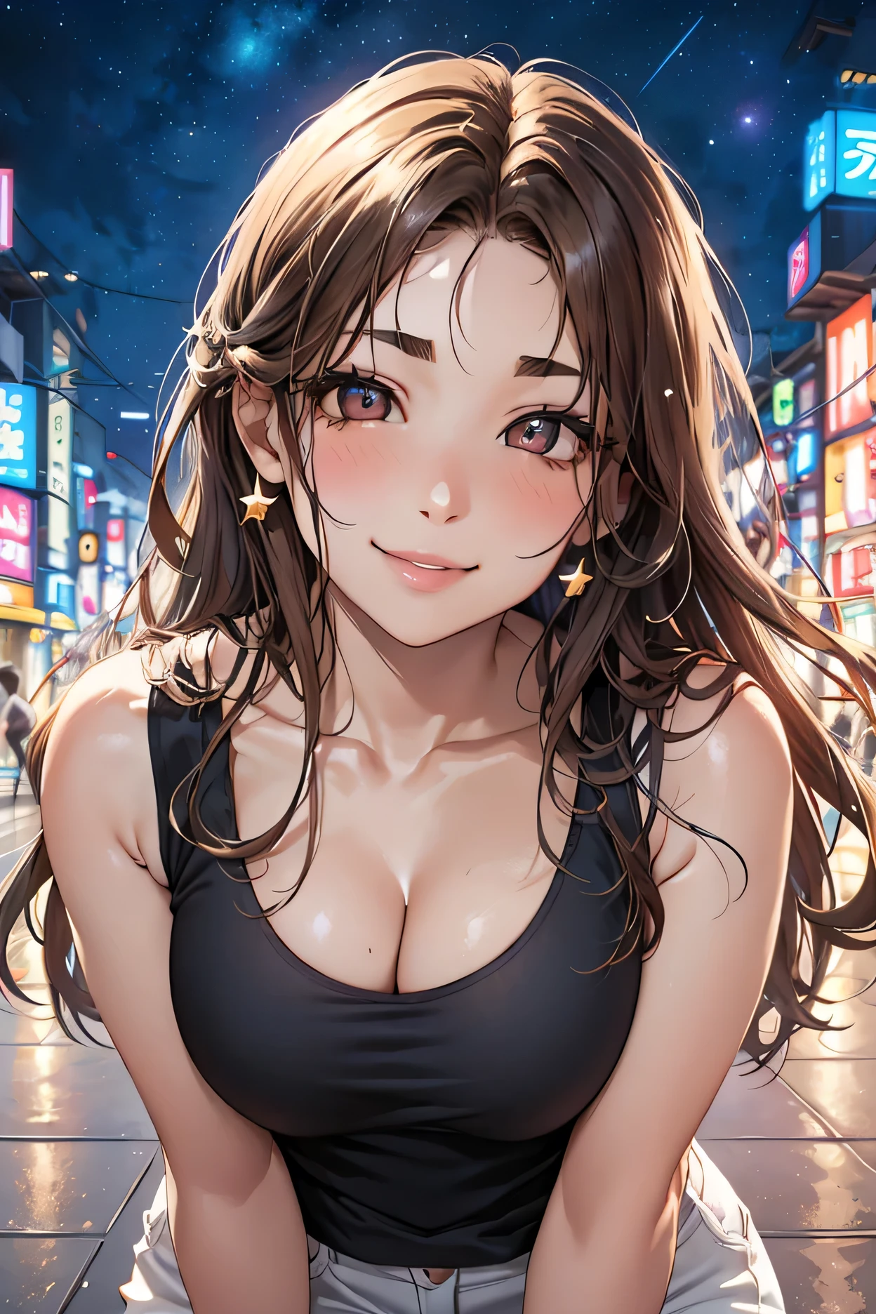 ((Highest quality、masterpiece、anime style、best quality、high resolution、8k、detailed、ultra-detailed:1.3))、Long legs:1.2, Beautiful woman with perfect figure:1.4、(Smiling:1.2), double eyelid、30-year-old female、((((One Woman,beautiful face,Beautiful face、night,Osaka,upper body:1.5)))),Big Breasts、High resolution, accurate, Anatomically correct, High-resolution model, high quality, Very detailed, Ultra high definition,evening gown,dress,cabaret girl, hostesses