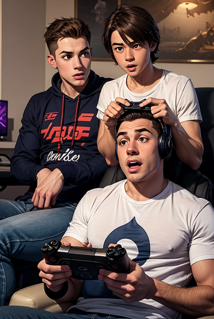 Create a picture of two boys sitting at PCs and playing Stumble Guys . The headline is “Liv and CMK Gaming”