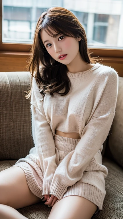 Anime GirlSitting on the sofa,Cross your legs,Relaxed posture,Casual posture,有吸引力的Anime Girl,Style Anime,Anime Girl,诱人的Anime Girl,美丽的Anime Girl,Sitting on the sofa,年轻的Anime Girl,(Anime Girl),Anime pictures,Beautiful and attractive anime teen,Beautiful and attractive anime woman,Anime Girl蹲着,Wearing casual clothes