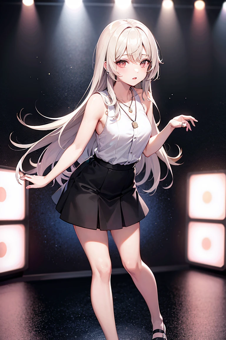 Anime of girl in white dress dancing, halo over her head, glitchy, glitch art, Chromatic aberration, nobody knows the future