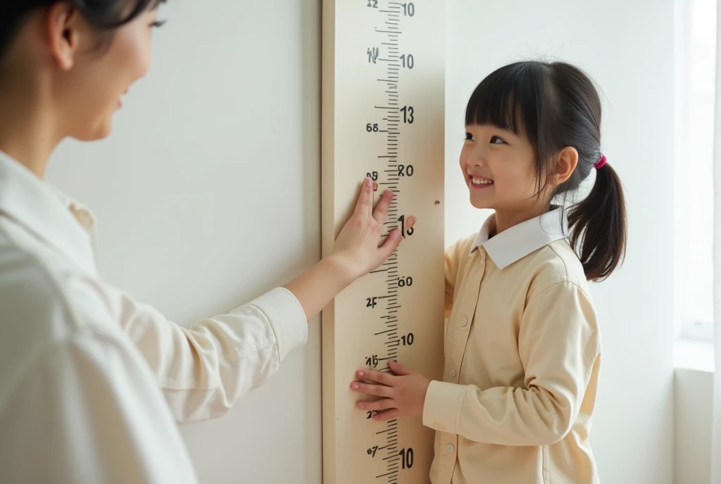 children measuring their height