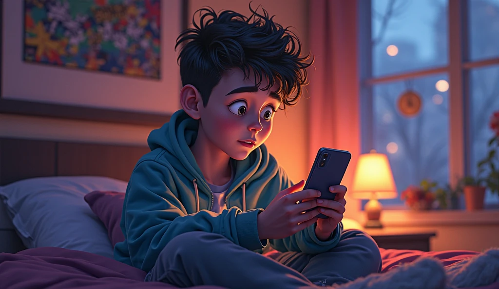 Boy will using weed with her phone. Also he chilling with his room