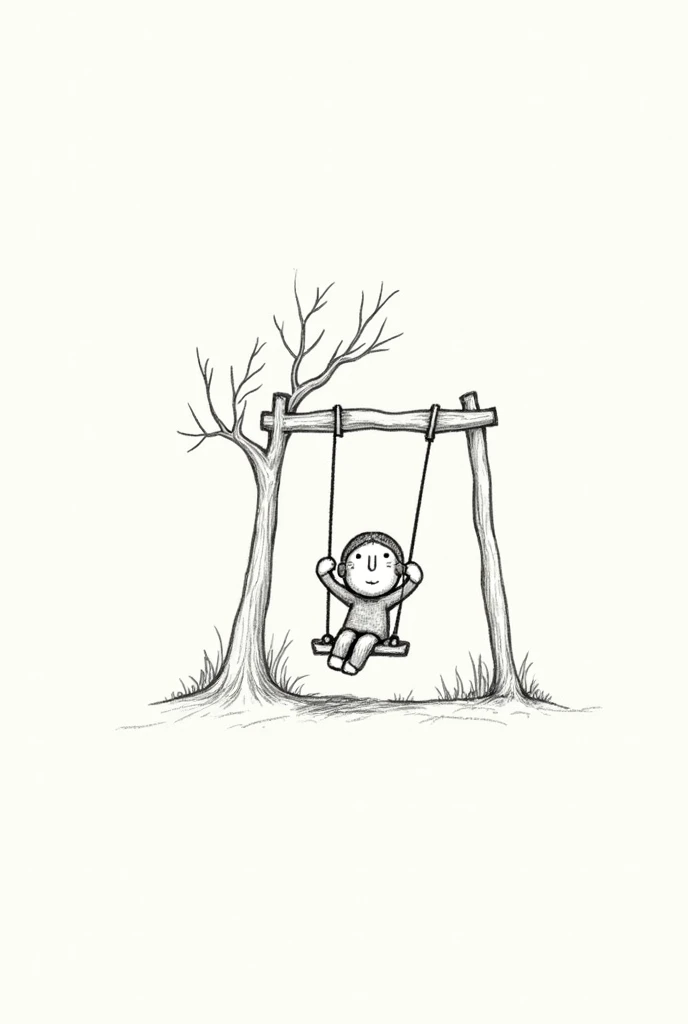 Create a black and white tattoo of a CHILD swinging on a canvas