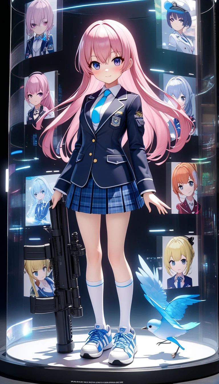Cinematic, Fancy effects, Petite, Intricate details, 1 girl, Solo, Small girl, (White hair, Medium curved bob: 1.2), Detailed yellow eyes, (Detailed face:1.2), Medium breasts, School shirt, School skirt, Standing, From forward