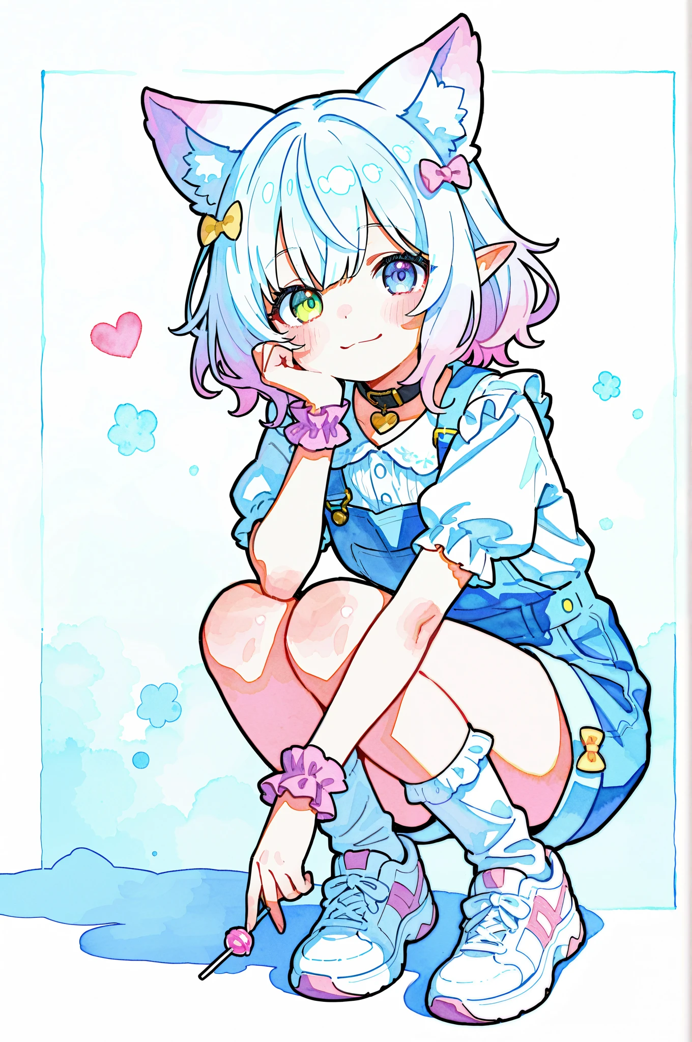 masterpiece, 1girl, solo, looking at viewer, 1 young and gorgeous girl, There is a pair of brownish-black horns on the head, light blue hair, light crystal blue eyes,beautiful eyes, gothic, smile, ((full body)), (((no background))), transparent background, welcome, short pants