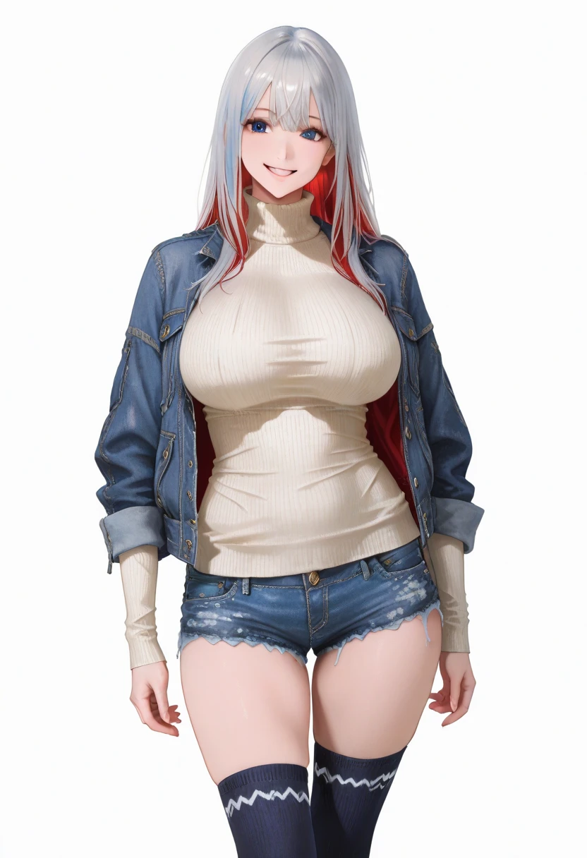 8K, Top Quality, Intricate Details, Ultra Detail, Ultra High Resolution, Masterpiece, close up shot, (full body: 1.1), (()), Slender, Smile, (Makeup: 0.4), ), (Fluffy Eyes: 1.21), (((( )))), 1girl, solo, 1 girl, ((blue hair, (long hair), (bangs), bangs,, , blue eyes,)), close up shot, , ((tall)), (((fit body))), (((slim face))), sharp face, ((, open denim mini vest, ),(Open the bottom zipper:1.5), (, skin tight short pants, ,)), (detailed face), sharp face, small lips, (( )), walking pose, walk pose, wind blow, strong wind, wind blow hair, wind blow cape,
((,)), , ((,)), detailed face, detailed breast, detailed breast, nipple , ((large breast, huge breast)), detail ass, Narrow Waist, Skinny, slim tall , 195 cm tall, Muscular, Navel, Exposed Abdomen, Pointed Chest,, Beautiful girl with accentuated slender abs: 1.4, Six Pack Abs: 1.4, Bust Botox, Big, Perfect Body, detail leg, (( dark background)), black background,