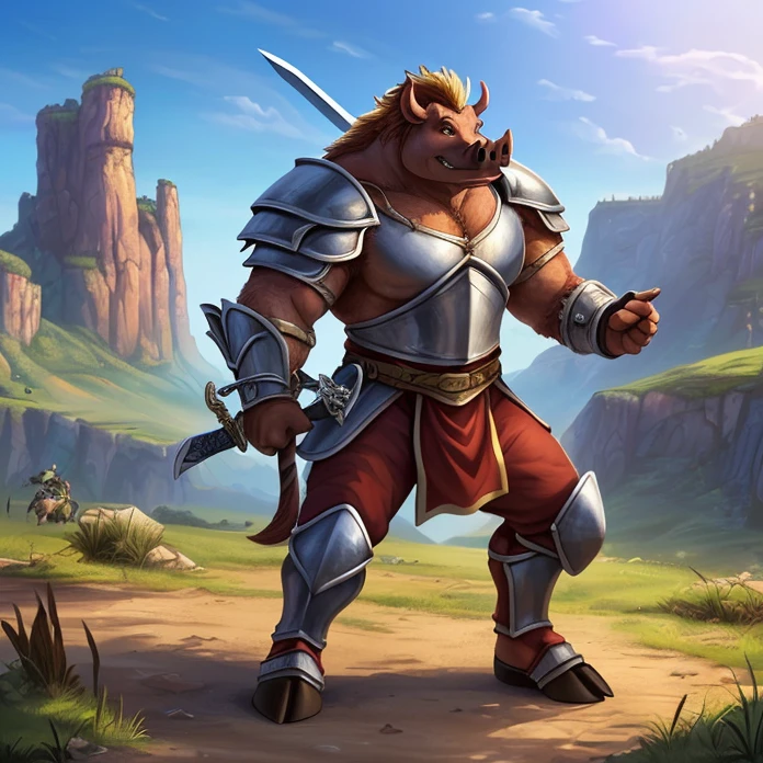 Top Quality, High-quality illustrations, the beautiful depiction of light seen in Vermeer's works, the intricate portrayal of muscles found in Michelangelo's works are highly admired, masterpiece, Dark Fantasy, Castle, Gatekeeper, absurdres, Perfect Anatomy(kemono, Beastman, Solo Focus, bulge in the crotch area) (Anthro,Horse Facial Features, Horse Body Features, Dense and Detailed Muscles)Full Body, Fighting Pose, Armor, Spear, Medieval Warrior, dense sweat,