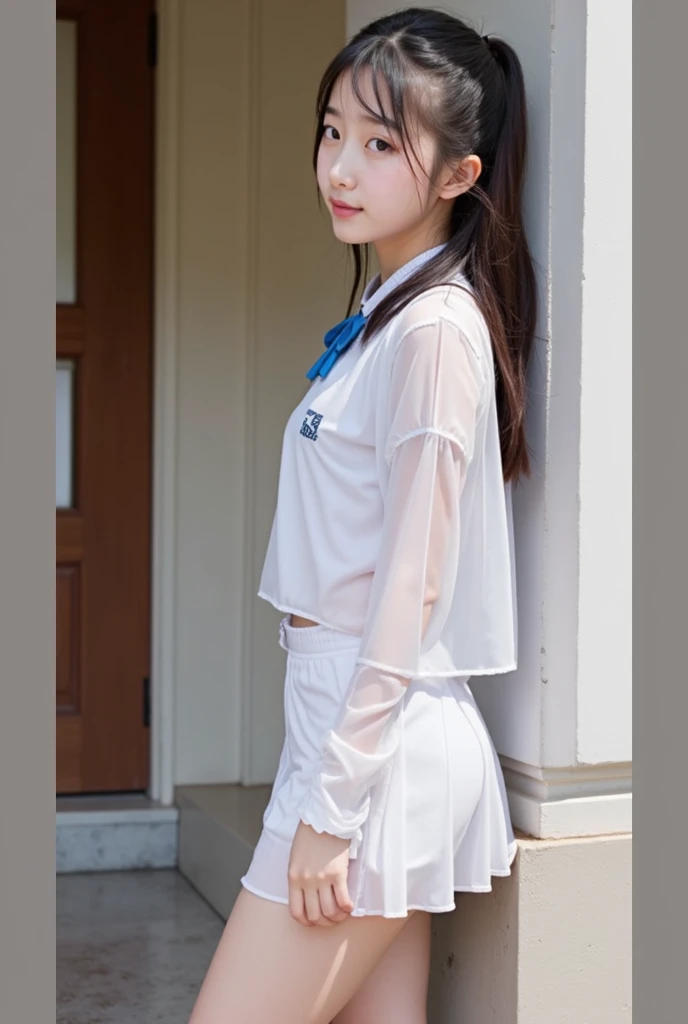One Girl、Beautiful and detailed eyes and face、barefoot、Cute 16 year old Japanese girl, ((Extremely precise and accurate anatomy:1.0)), (photo Realistic:1.4), (hyper Realistic:1.4), (最高品質のRealisticな肌の質感:1.4), (Improvement of quality:1.4), (Enhances the beauty of skin texture:1.1), Clean and glowing skin, mesh, thin:1.2, (Realistic:1.3), Realisticなライティング, (Smoother lighting:1.05), (Improving the quality of cinema lighting:0.9), Backlight, A gentle light on your face, Ray Tracing, (Bright light:1.2), 32K, One Japanese woman, fine grain, Detailed face, (Film Grain:1.1),(Accentuates body lines:1.1), High resolution, Natural look, Kind eyes, Improves hair quality, Delicate light and shadow, Transparent muscles, Graceful pose, Beautiful Eyes, Sharp details, Soft light reflection, Beautiful contours, Delicate skin tone, Fine hair texture, Natural background, (((sunny day、School zone、A strong wind is blowing、Her hair and skirt are flying、 Open shirt、Pleated skirt、stroll:1.25、Light of the sun、Clear skies、stage、Blue sky and white clouds、The joys of youth)))、