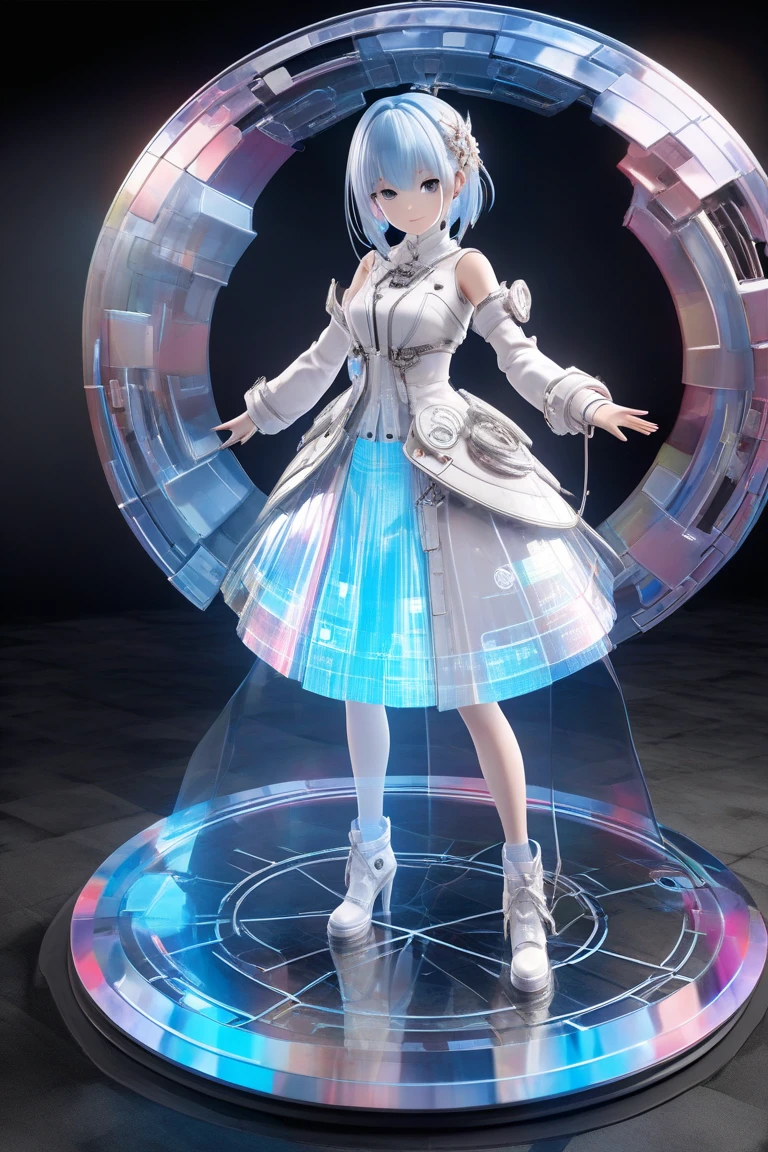 (Blind Box Spielzeug Stil:1.2),full body, solo,white background,(A female robot in a transparent white jasmine dress, wearing gloves and high heels),(Chinese color,Very colorful), Cyberpunk, Dreamy Glow, Luminous neon lamp, 3D
