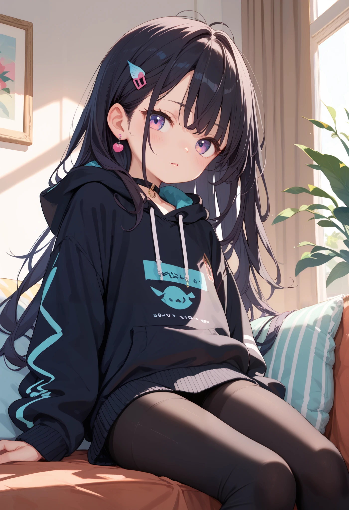 akane kurokawa,falda,roca,pelo azul,black sweater,nerviosa,hermoso,cuerpo perfecto,1 chicas,grande ,Obra maestra,cara perfecta,cara expresiva,mordiendo un lapiz,atmospheric light