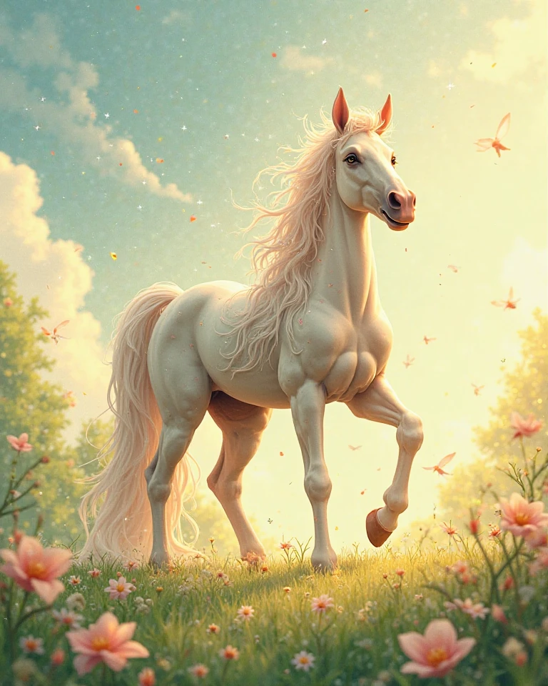 A horse with its tail on its head