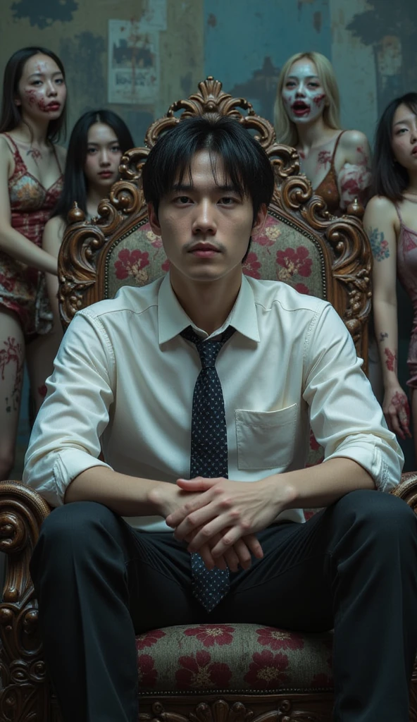 Male magician、Look down、Red eyes、Black clothes、sitting cross-legged、Floating in the air。meditation、