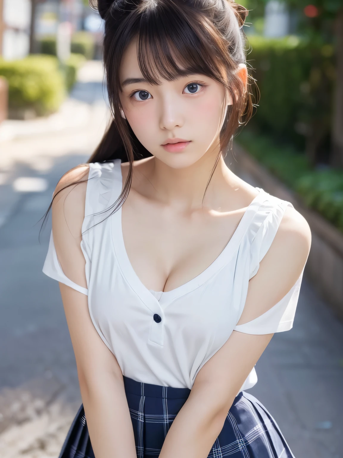 (1 nogizaka girl,raw photo,photo realistic:1.5),(best quality, high quality,HDR, highest quality,ultra high resolution,high resolution,high res,ultra high difinition,huge file size,8K,2K wallpaper,8K wallpaper,high quality texture,amazing,an extremely delicate:1.4),one girl, Japanese famous idol,beautiful face,small face,absurd,ridiculous,incredibly ridiculous,portrait,breasts close up,blurry background,(gym uniform,cleavage,no makeup:1.2),medium skin,beautiful skin,detailed skin,small head,black hair,silky hair,(Japanese eyes:1.3),detailed eyes,black eyes,Japanese idol eyes,perfectly propotioned face,Japanese nose,5-fingers,(Light Particles, Lens Flare, Luminous Particles: 0.7),looking at viewer,bright lighting,professional lighting,girl