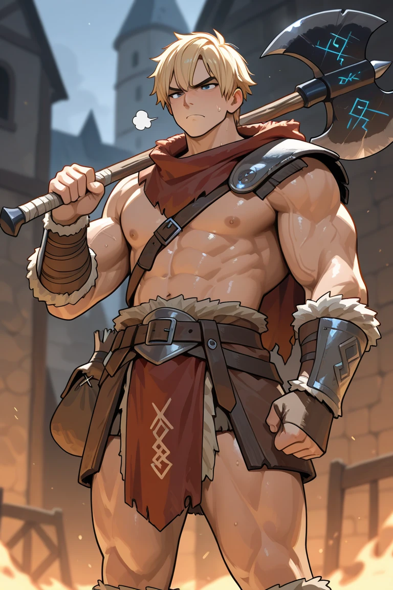 Solo Sexy anthro scalie dragon male mercenary medieval solider, slim endomorph muscular handsone model male apperance, sword scars, worn out rusty skimpy armament, low on hips heavy leather belt, old very worn out skimpy dirty linen material jockstrap, old yellow dirty worn out stains on white jockstrap, studded skimpy armlets breastplate armor, skimpy breastplate, leather bondages, fingerless leather gloves, smelly unwashed husk, dirty body look, desert battlefield, standing in sexy fighting position, close view of full character