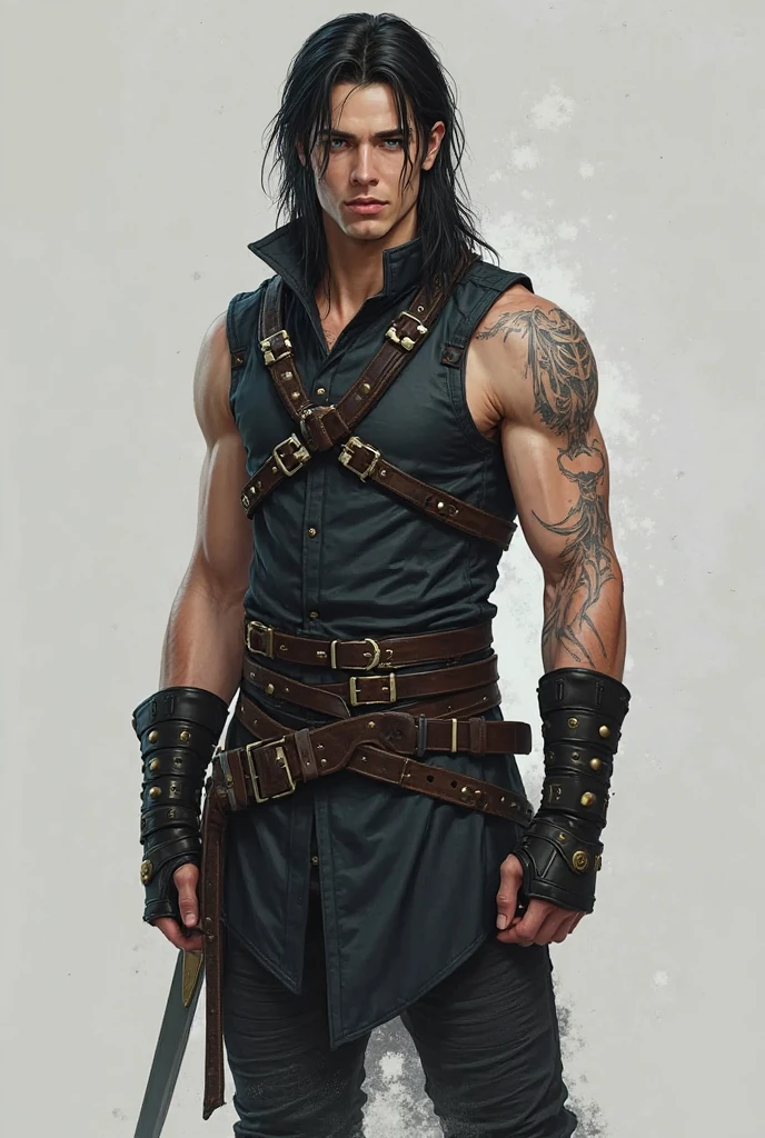 ((Ed Skrein)) as Jarek from Mortal Kombat, muscular aggressive fighter, ((very short unkempt hair)), ((goatee beard)), holding ax, ((torn sleeveless brown vest)), cargo pants, fingerless gloves, boots, belts, straps, face scars, symbolic tattoos on arms, 1man, solo, intricate, high detail, sharp focus, dramatic, photorealistic painting art by greg rutkowski