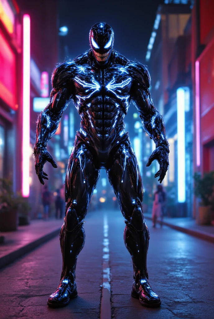 A photorealistic image of a futuristic Spider-Man with cybernetic skin and implants.