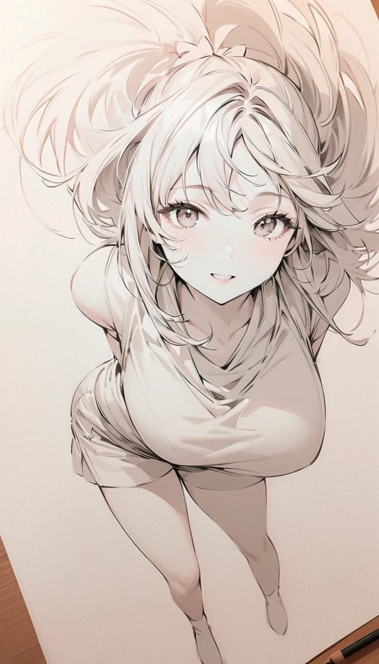 ((highest quality)), ((masterpiece)), (be familiar with), perfect face、girl、line drawing、anime style、Flaxen Turtleneck Sweater、whole bodyを映す、draft、monochrome、rough、grab the skirt with your hands、long hair、black hair、cool、Calm、big breasts、Lower body naked、pubic hair、big nipples、Showing female genitals、Inserting male genitalia into the vagina、whole body、whole body