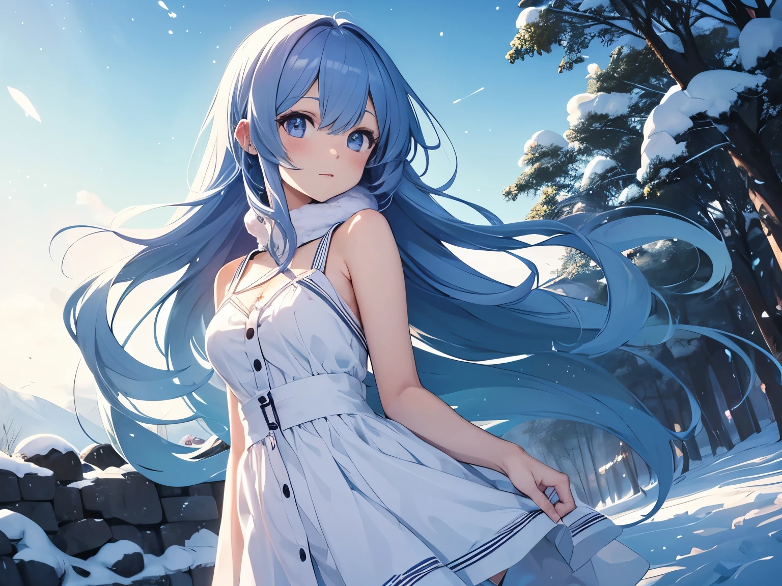 pale-blue，long  skirt