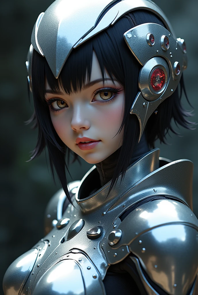(melhor qualidade, Altas, ultra-detalhado), Realistic, HDR, fofo, olhos e rosto detalhados, Detailed lips, long eyelashes, Elfa , Beautiful features, body curvy, Traje e armadura de samurai, traje de astronauta, olhando diretamente para o espectador, olhar intenso, emotional expression, mystic atmosphere