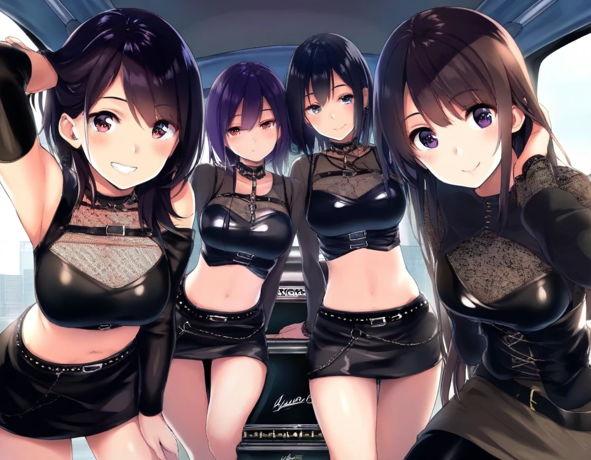 4 girls 、(Blackskin and Brown Skin and Whiteskin Gyarus:1.5, Random gyaru), Chilarism、(nightclub:1.5, nightclub lady:1.2, Nightlounge:1.2, lounge girls:1.3, neon Light and Dark)、Upper body portrait、drink alcohol、Drunkards、Fun atmosphere、sexy lady、Sit on the big red sofa