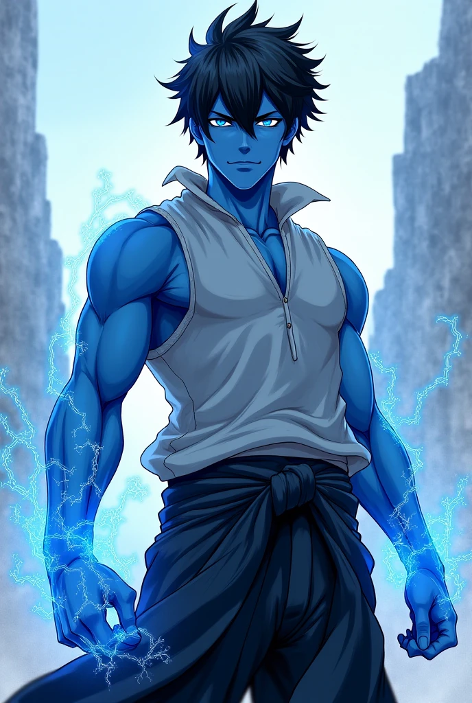 a close up of a man with a blue costume standing in front of a full moon, an epic anime of a energy man, joe biden as a jojo character, djinn human hybrid, 4 k manga wallpaper, male djinn man demon hybrid, blue djinn, humanoid form, beautiful avatar pictures, this character has cryokinesis, joe biden as an anime villain