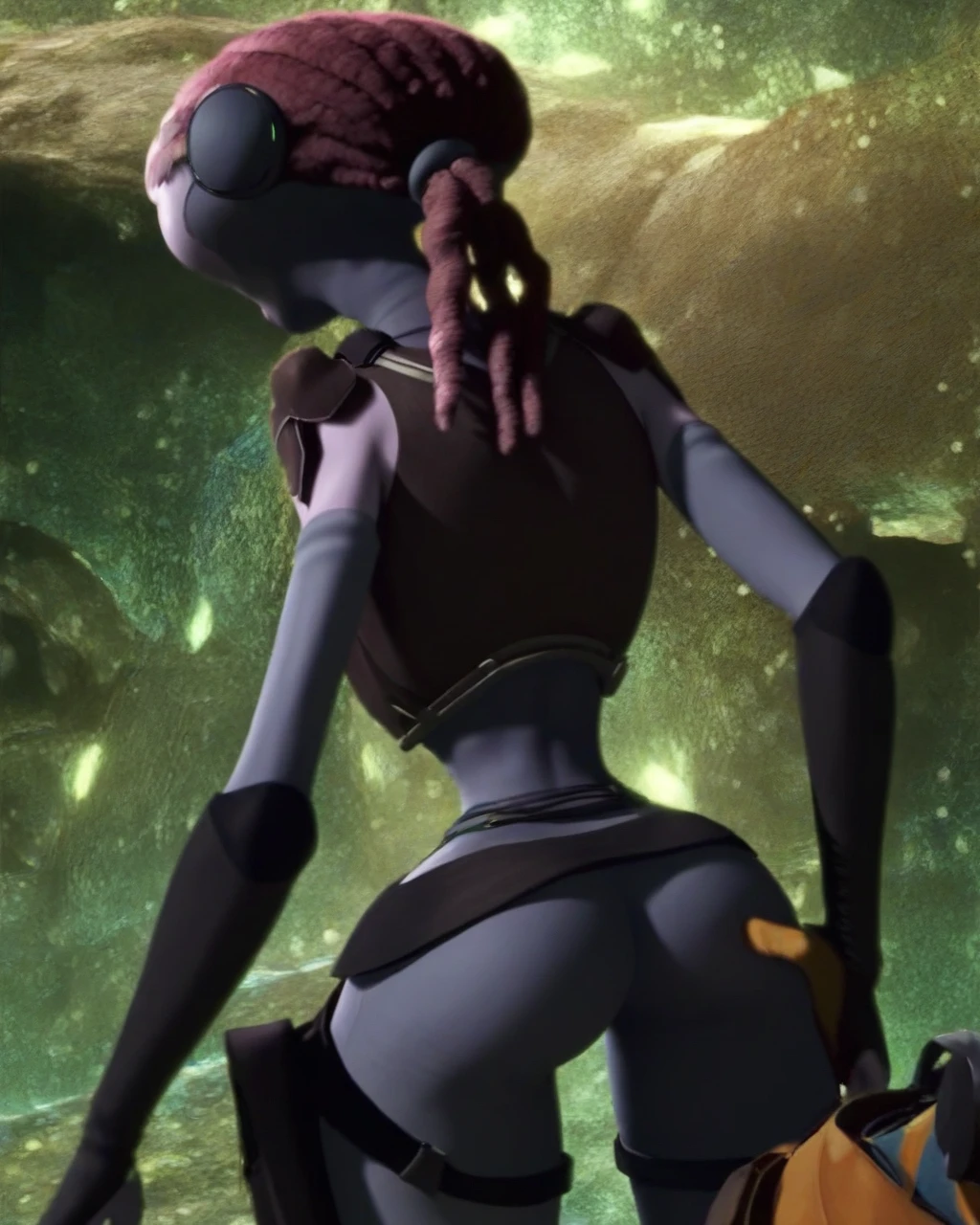 Saryn,helmet,
standing,hips,from behind,ass,from below,squatting,
space cabin,indoors,
(insanely detailed,masterpiece, best quality),solo,<lora:Saryn-11WFv8:0.7>,