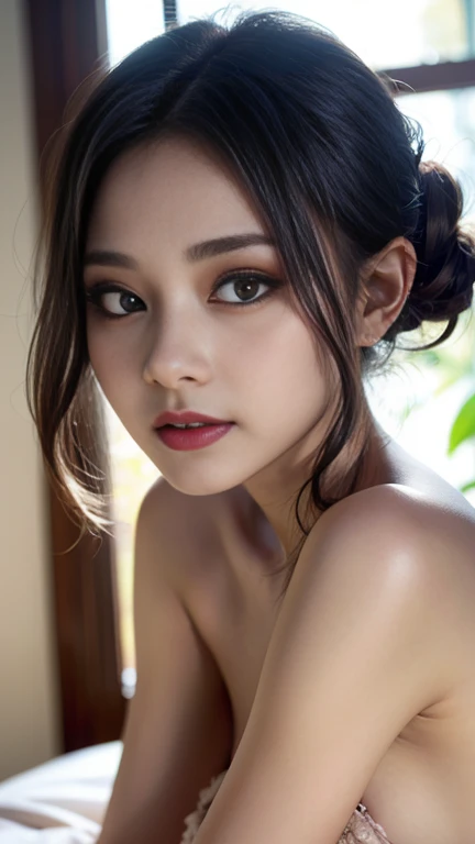 table top, best quality, Virtual image, exquisite details, high resolution,beautiful japanese woman,Beautifully detailed eyes, open mouthที่มีรายละเอียดสวยงาม, Very detailed face, small head, small areola, pink nipples, Po, bare, movie light, realistic, 8ก, High quality, There are too many details., Look at me.,open mouth,(Not wearing a shirt),( Don't wear a skirt.:1.2),(short hair:1.2),(Random off-site),(big breasts:1.2),(Inoueika),(full body:1.3), Sitting with legs open, masturbate, Cum, Show your genitals, Thin,Beautiful legs,(rift:1.3),(sexy poses),short skirt, (Bokeh:1.3) (black stockings:1.2),(Office lady:1.2)