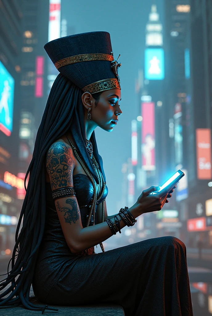 Buddha(played by scarlet Johansson), Meditation in the middle of the metropolis, Cyberpunk city, Cyberpunk meditation
