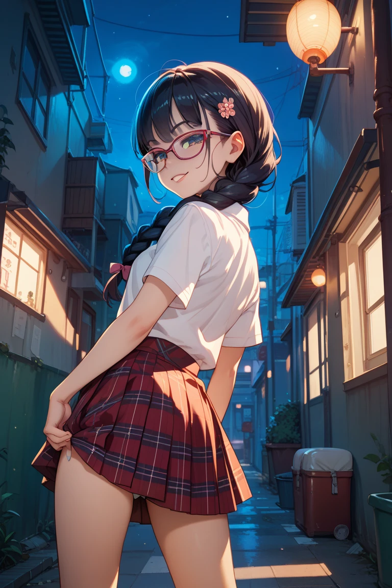 In the arcade、Glasses、forehead、Panties、Girl、Girl、Short、Younger、Lower school year、Baby Face、flat chest、smile、Dynamic Angle、masterpiece、best quality、ultra-detail