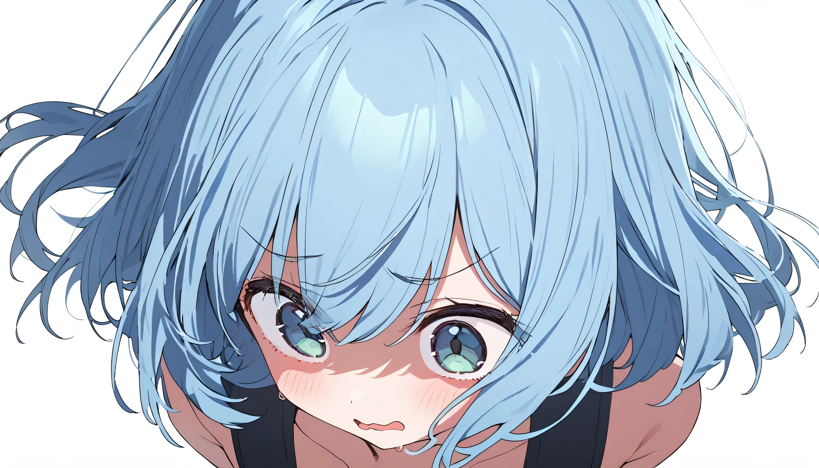 Anime girl with blue hair and blue eyes looking at camera - SeaArt AI