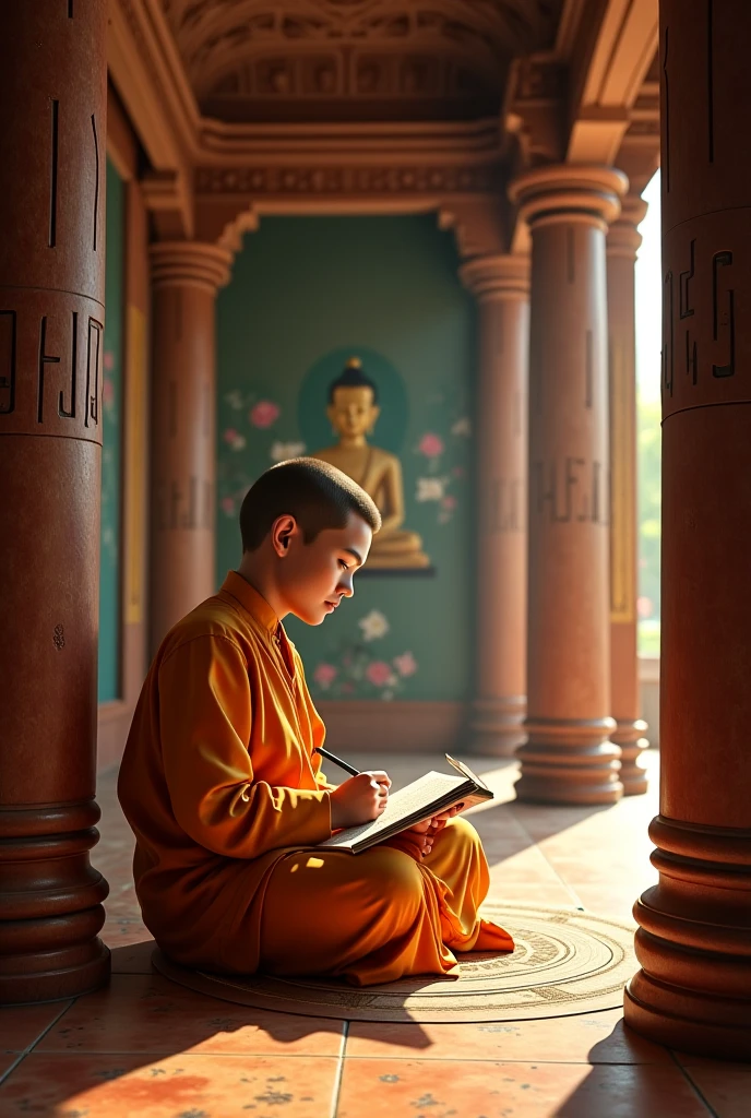 Small Bhutan monk writing homework 