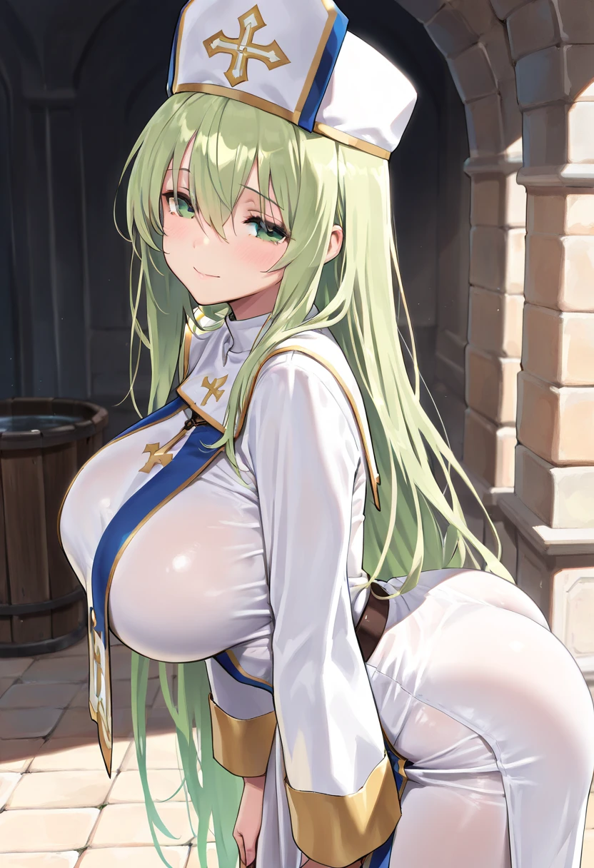 c.c.、Code Geass、Green Hair、Wedding dress、church、Stained glass、Cute Woman、Thick thighs、Best image quality、High resolution、masterpiece、super high quality、Spread your legsしゃがむ、orgasm face、Spread your legsしゃがむ、Black patterned panties、Big Ass、Big Breasts 、Blushing、4K quality、Blushing、Proud face、Wearing black knee socks、bed、Spread your legsしゃがむ、Sweaty all over、Heavy breathing、Chest is bobbing up and down、heart、Condescending look、Low - Angle、Zoom in on the crotch、Cowboy Shot, Spread your legs、spread legs