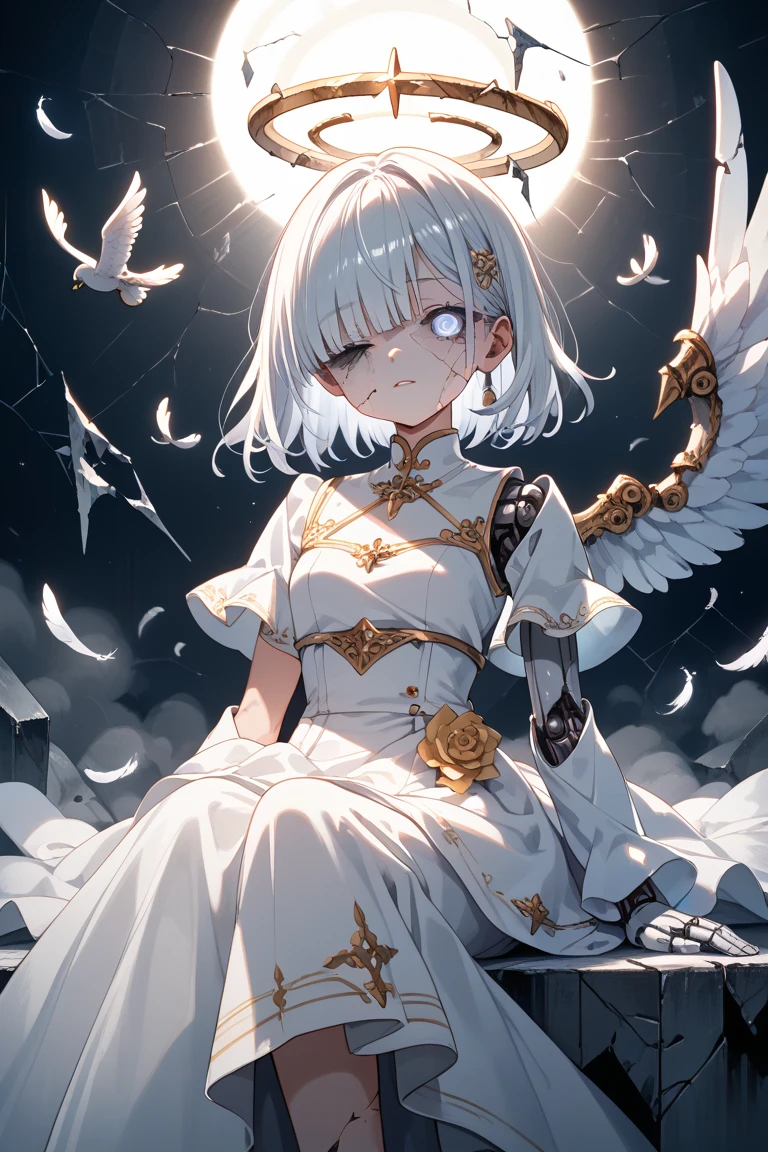 angel, large open wings made of fire, beautiful, gorgeous, fractal, solar, flame, white-hot dry air, hot air turbulence, ash floor, heavy atmosphere, fire elemental, fantasy, mesmerizing beaming intricate dress.