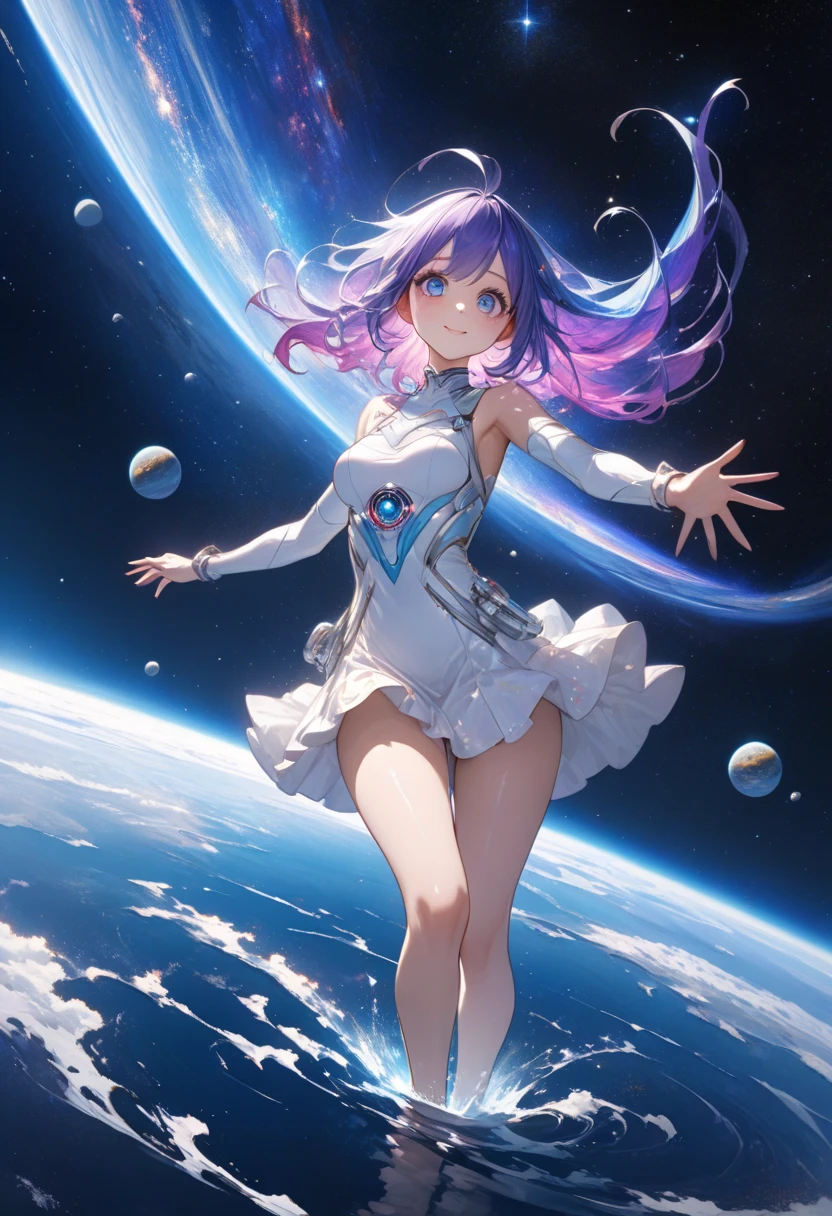 anime style; 3d; glitter; uranus planet goddess