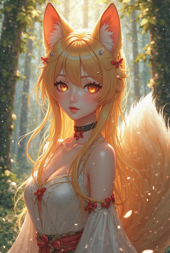 Best Quality, Masterpiece, 8k, RAW, Cute yellow Silk Cat Ear Girl Naked, (Ghost-Girl:1.4), blonde long hair, cute yellow Lingerie, (engulfed in golden Flames:1.2), ghostly light, eerie Atmosphere, (full-body Portrait), Deep-Woods, (Fog:1.2), (Glowing Eyes:1.2)