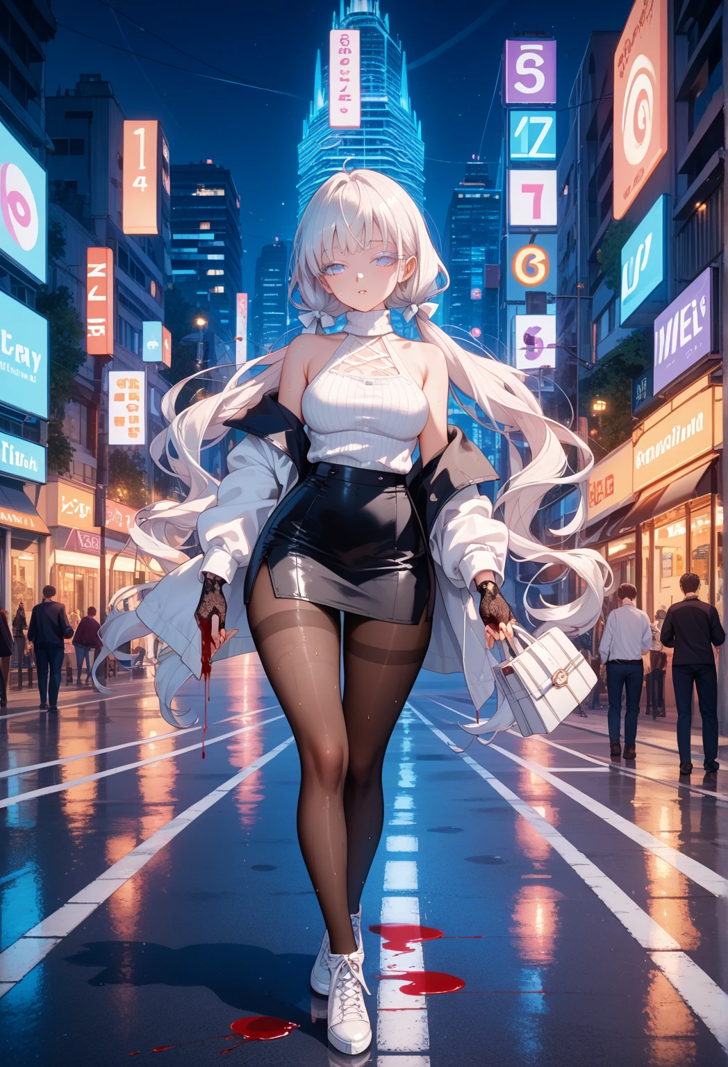 A newly adult 20-year-old woman、Kinda flashy、grown、hair、Unshaven、Fluffy curly hair、Backless clothing that accentuates the body line、High heels、sexy、whole body、A little to the right of the center of the screen、In the hand、Branded second bag、Female characters similar to Nina Dobrev、whole body、Times Square at night。