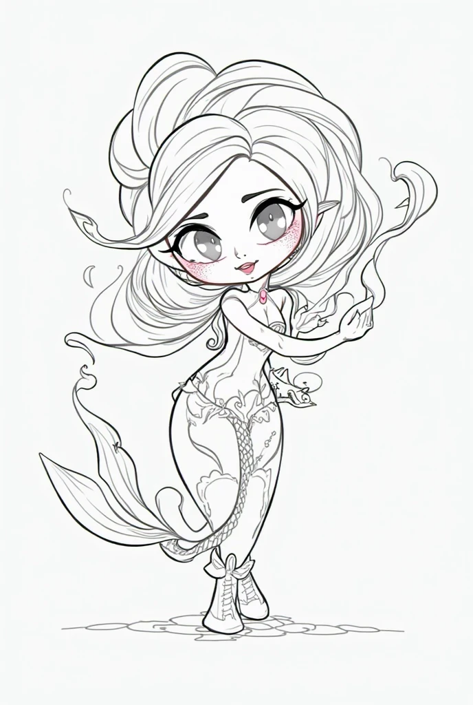((outline art, Coloring Page: 1.5) | (lineart: 1.3)), mermaid, full body, white background, playful expression, anime style