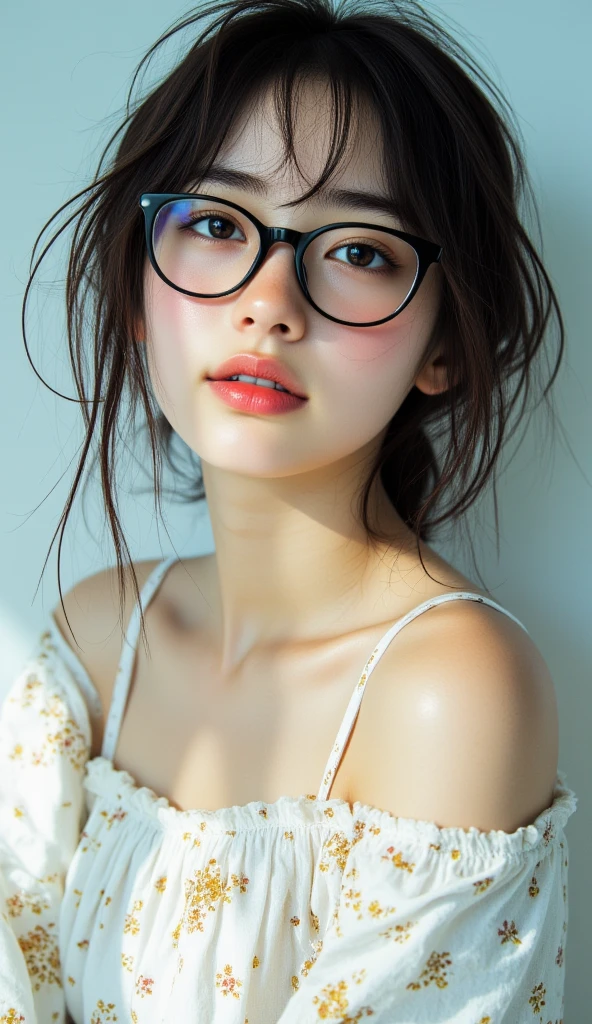 masterpiece, top-quality, 8K, absurderes, a beauty girl, kawaii, outdoor,(half body:1.2), (fullnude:1.5), wearing pasmina hijab, (dark brown long hair),nice body, No makeup, bukkake, Near and far law, depth of fields, A hyper-realistic, hight resolution, a picture, foco nítido, nffsw, face lights, 动态照明, Highest detail, glasses, Extreme details、ultra-detailliert、detaile、authentic skin、delicated facial features、Easy Negative