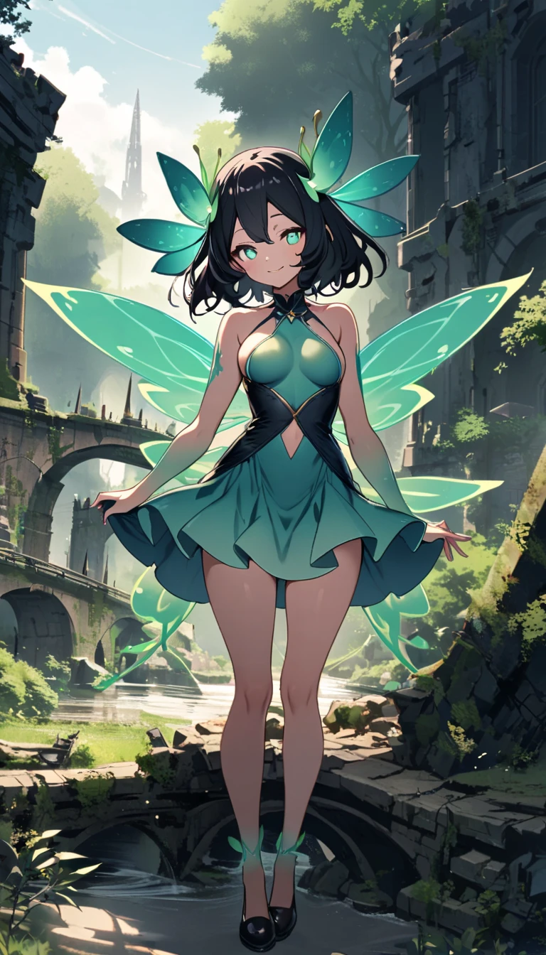 White shorthair, Red sparkling eyes, Flower Fairy, Transparent and colorful feathers, Magic wand,The background is a forest,Fresh flowers,Green tree々,Superior Quality,figure,8k,High resolution, White shorthair