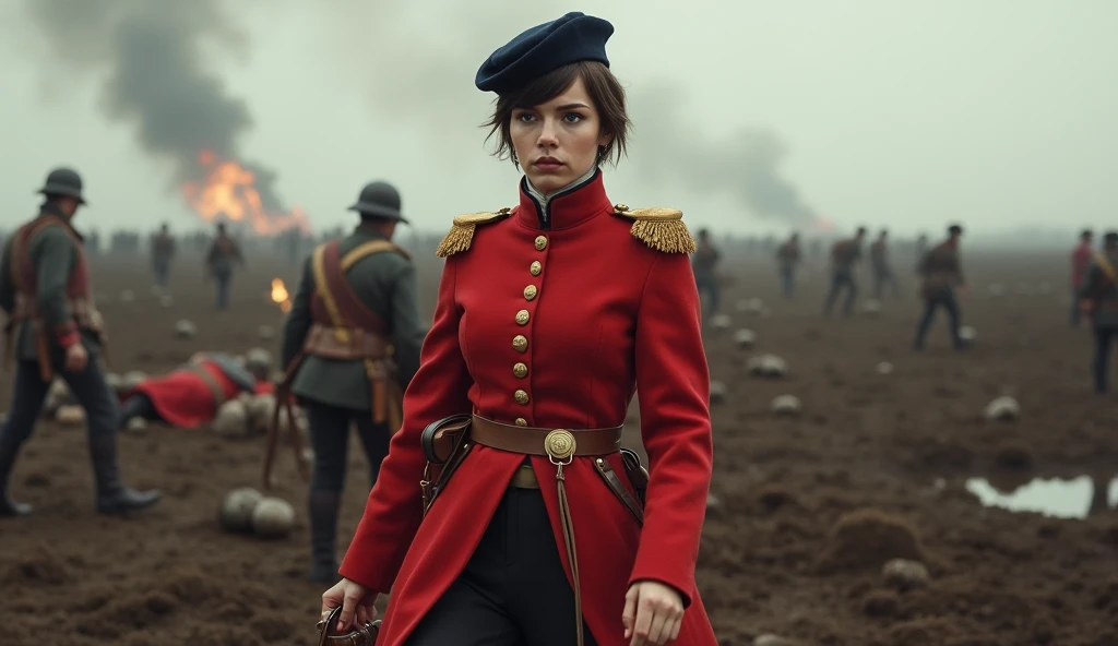 Russian amazingly beautiful woman, mature female soldier, ((((Cavalry))), soldier, ((holding a saber)), realistic physiology, powerful gaze, stocky physique, winter coat, (((realistic face)) ponytail, pale skin, blue eyes, (((big)), (World War II))), (white sigh), (center of frame))), ((beautiful composition))), (professional composition)))) , ((Elegant composition)))), ((Long skirt)), ((Front shot)), (Facing the viewer))), (Focus on the face))), ((Detailed facial anatomy)))), ((Look at the camera))), (Look at the viewer))), (Sunlight lighting)