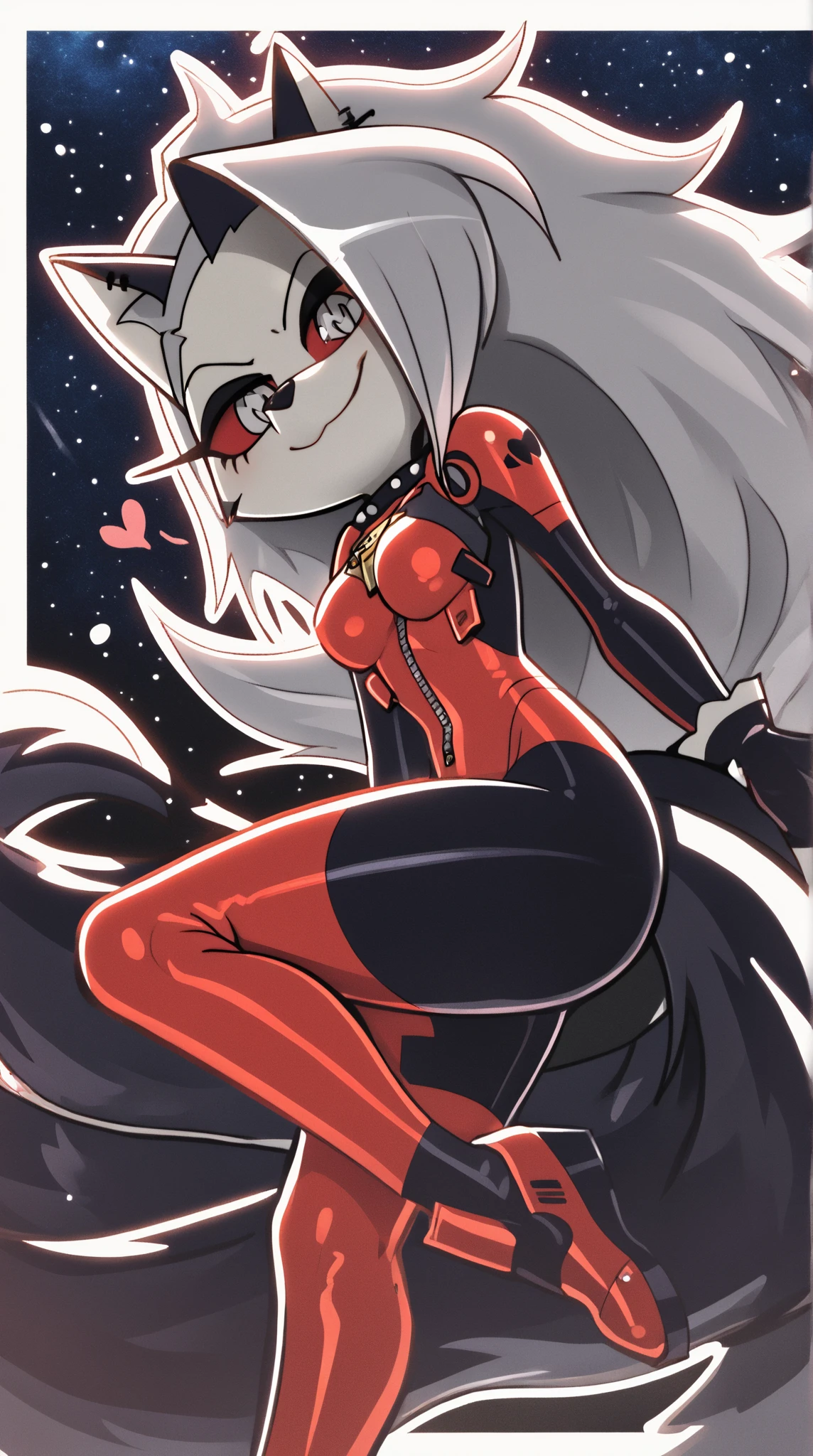 1girl,tall,mature female,30s,sensual face,black langerie,cleavage,black armor,medusa hair,sexy,pointy ears,(mgedemon),(((red skin,colored skin))),night,red moon,night sky,floating,full body,smile,dancing on sky