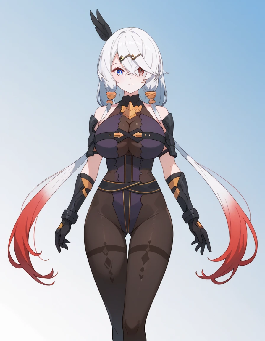 masterpiece, best quality, cute eyes, 1girl, solo, high fantasy costume, ((white background)), full body, multiple views, leotard, succubus, dragon horn, detached sleeves,