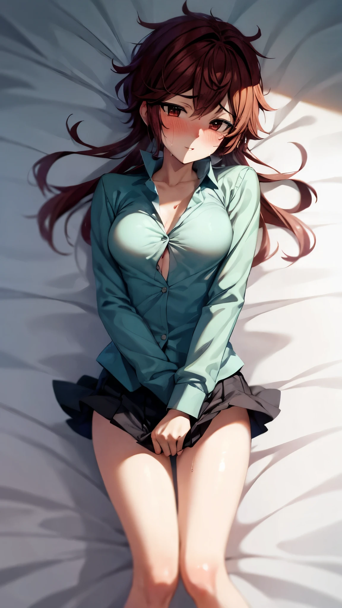 chica anime sentado en una cama with her legs crossed, seductive chica anime, arte cg anime suave, cute chica anime, tocando su ropa, sentado en una cama, attractive chica anime, sentado en la cama, (chica anime), beautiful chica anime, chica anime, makoto, mejor chica anime, sonrisa burlona, , an chica anime, con mordaza en su boca, bondage