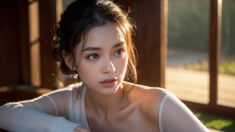 (Detailed CG、Unity、8k wallpaper)、(Very delicate and beautiful)、(masterpiece)、(highest quality:1.2)、(超A high resolution:1.3)、(Beautiful realistic Asian),Beautiful lighting、Perfect Lightning、Realistic Shadows、Fine skin、Very detailed、Detailed face and eyes、Realistic eyes、Sharp pupils、Huge , In the classroom、School、sunset、Beautiful Face、Blurred Background、(Japanese women)、Glowing Skin、Side Up、Beautiful black hair、Blunt bangs、Japan High School Sailor Uniform、Pleated mini skirt、Crying face ((Tabletop, highest quality)), (Glowing Skin), Cinema Lighting, Physically Based Rendering, Awards, Very detailedな肌, Very detailedな顔, Beautiful eyes in every detail, Carl Zeiss 85mm F/1.4, (Cowgirl:1.3), (cumin , Chest and thighs), she&#39;Very cute 16 years old , (Brown Hair, Straight Long Hair, Open your eyes, Round face), Big cleavage, (Pure white dress, I pulled up my pleated skirt myself:1.3), Watching from afar, (Spread your legs, Focus on the thighs),art、Frowning、Frowning、