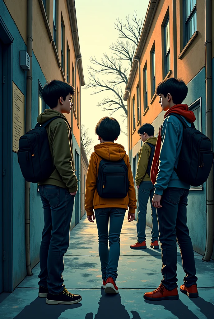A girl and boy holding hand from back view