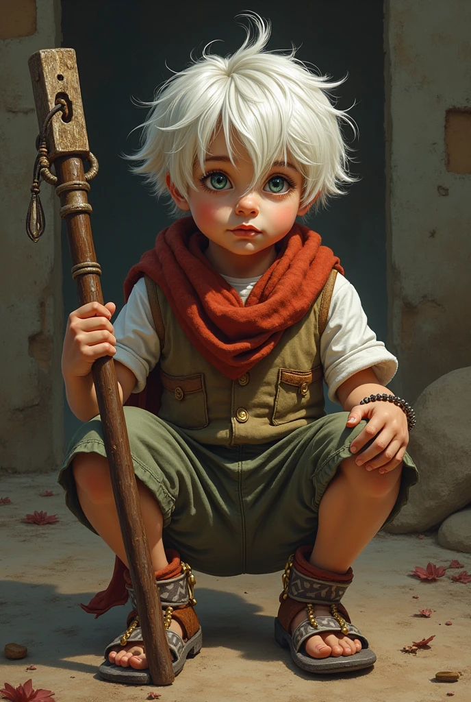 High detail, clarity, 8kk, little boy, 10 years old, light gray hair, short haircut, green eyes, fire everywhere, realism, fantasy,